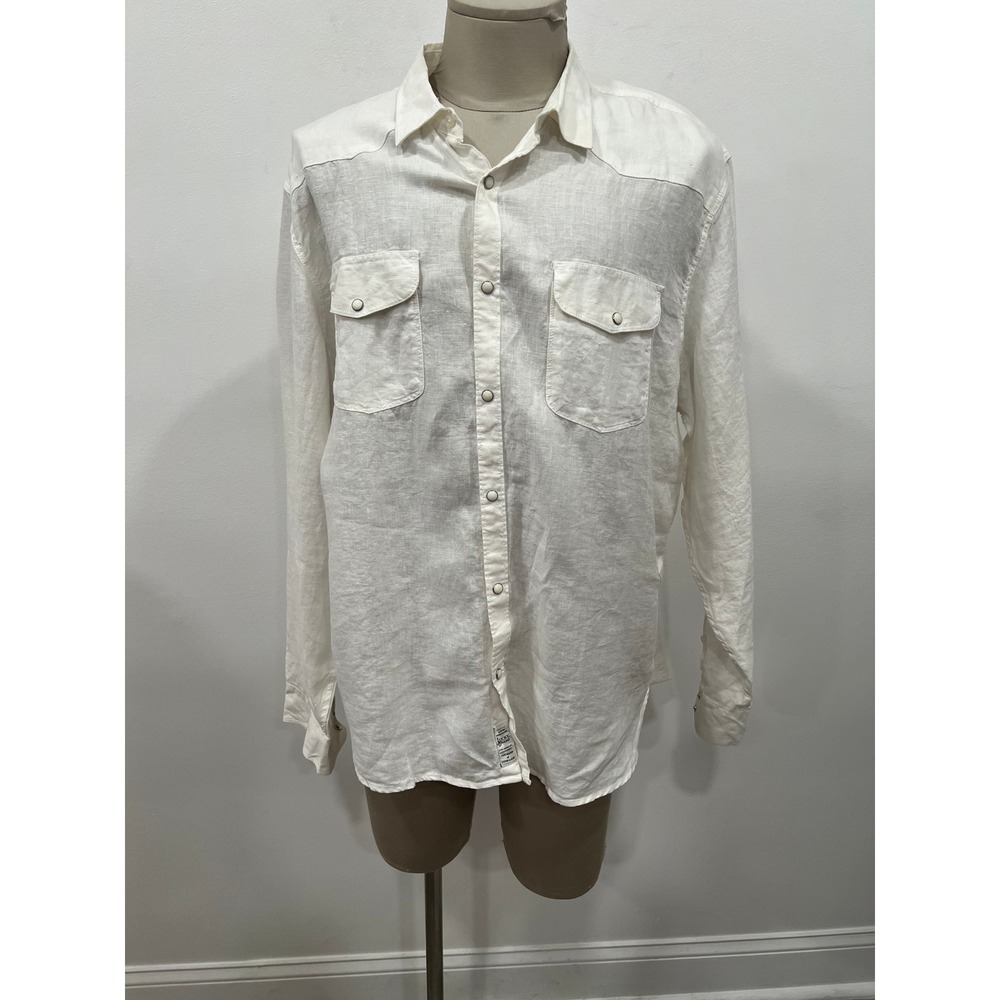 Lucky Brand Button Down Pearl Snap Shirt Men's XL White 100% Linen Western NWT